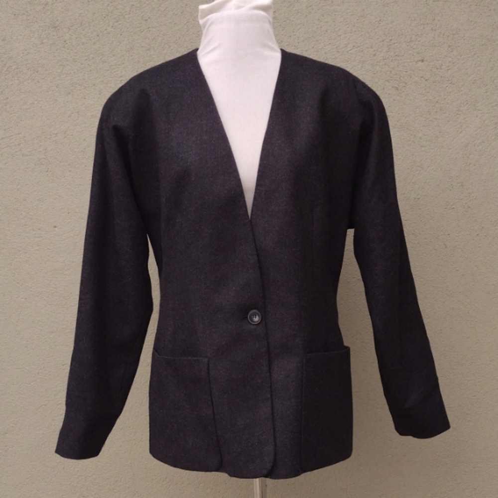 80s Style Gray Wool Power Suit Blazer Women's Small/Medium